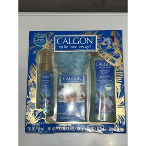 Calgon Take Me Away Morning Glory Gift Set Body Wash Mist Bath Beads Sponge Pouf